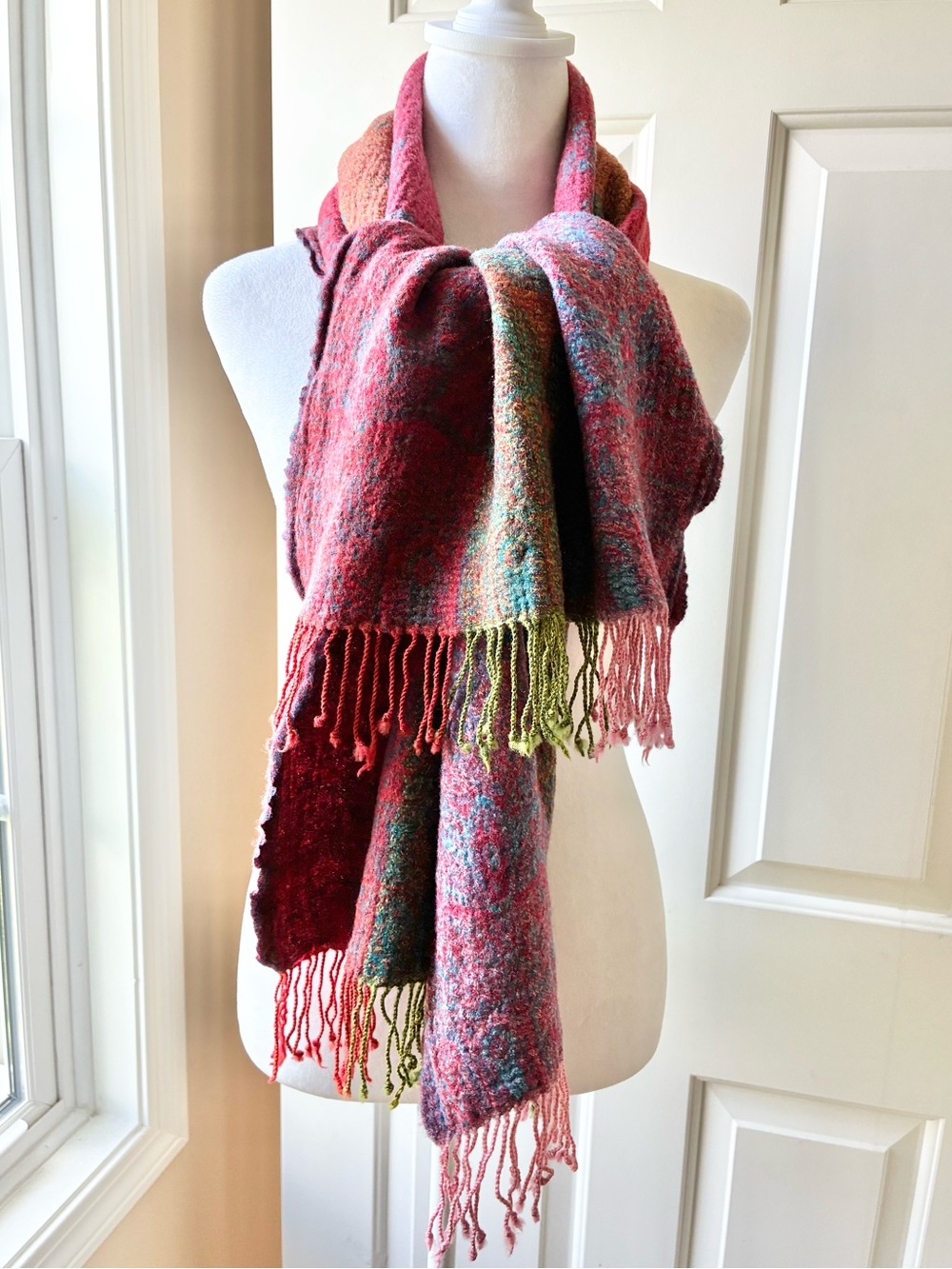 Lucky Brand 100%  Wool Scarf with Fringes Multicolor